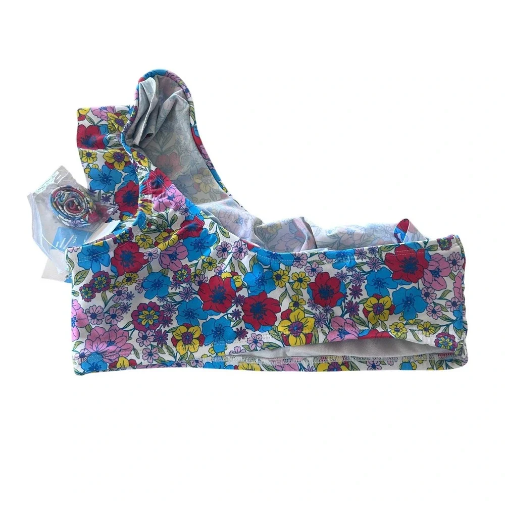 Draper James Floral One Shoulder Ruffle Bikini‎ Top UPF 50+ Large Multicolor NEW